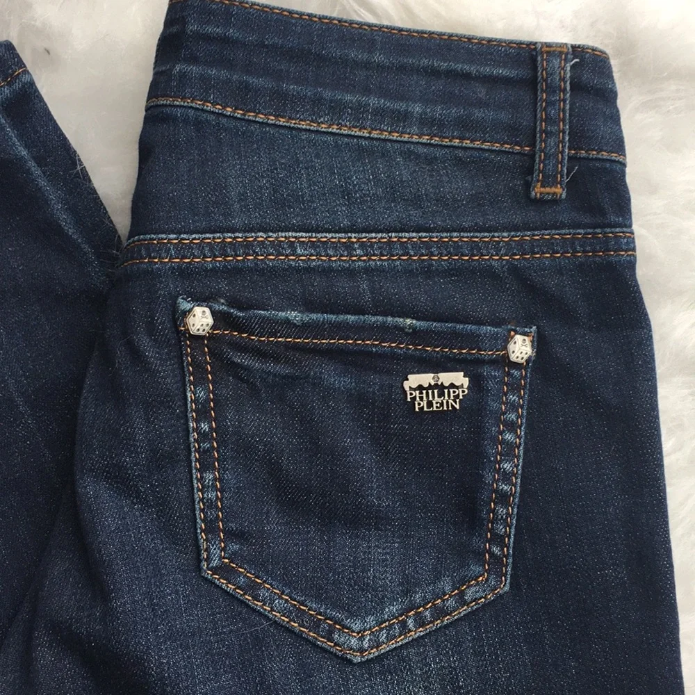 Philipp Plein slim skinny jeans dark wash distress - Picture 2 of 8